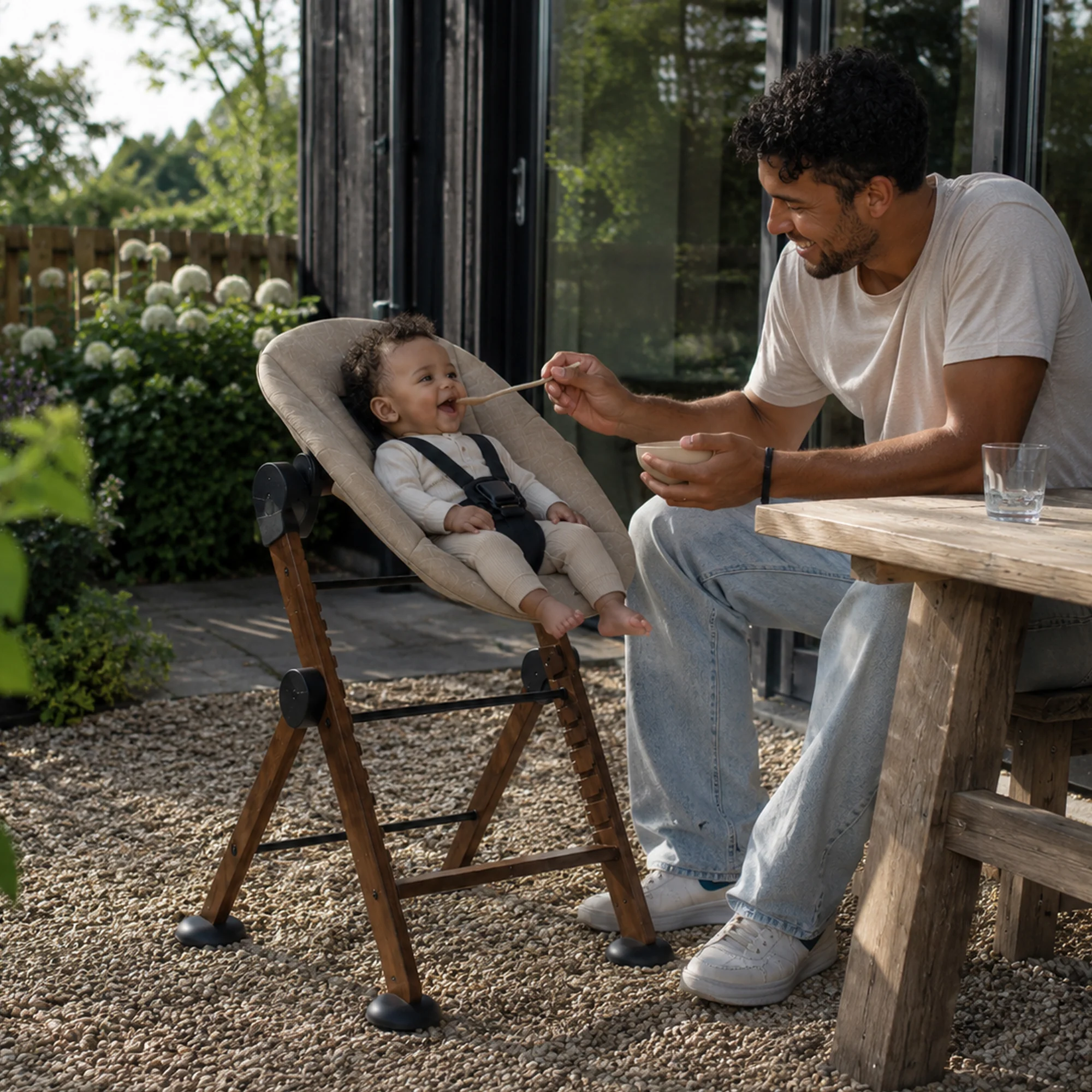 Odin Luxe Wooden Adjustable High Chair with Bouncer - Includes Tray - Adjustable High Chair - Warm Brown Nougat - Image 2