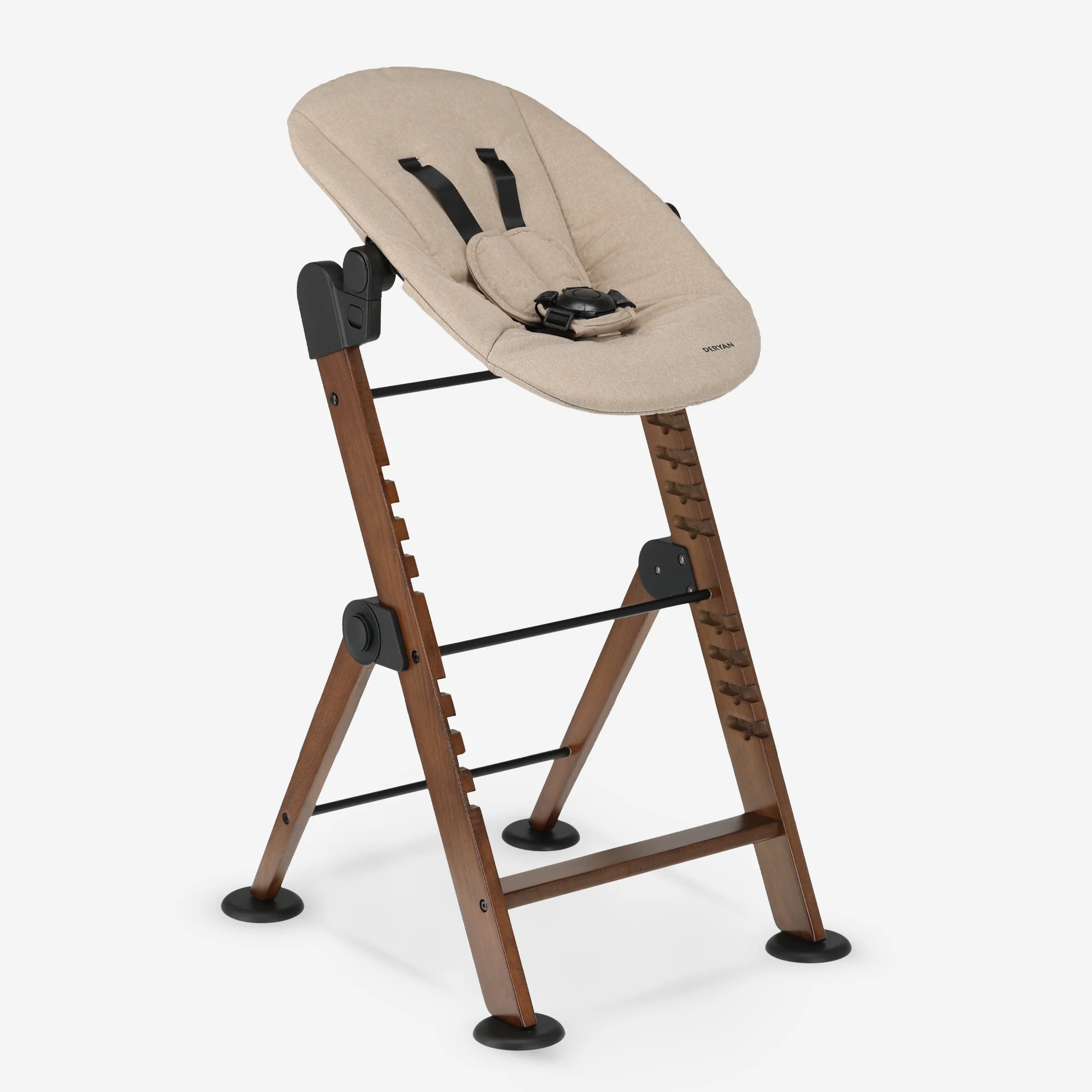 Odin Luxe Wooden Adjustable High Chair with Bouncer - Includes Tray - Adjustable High Chair - Warm Brown Nougat - Image 3