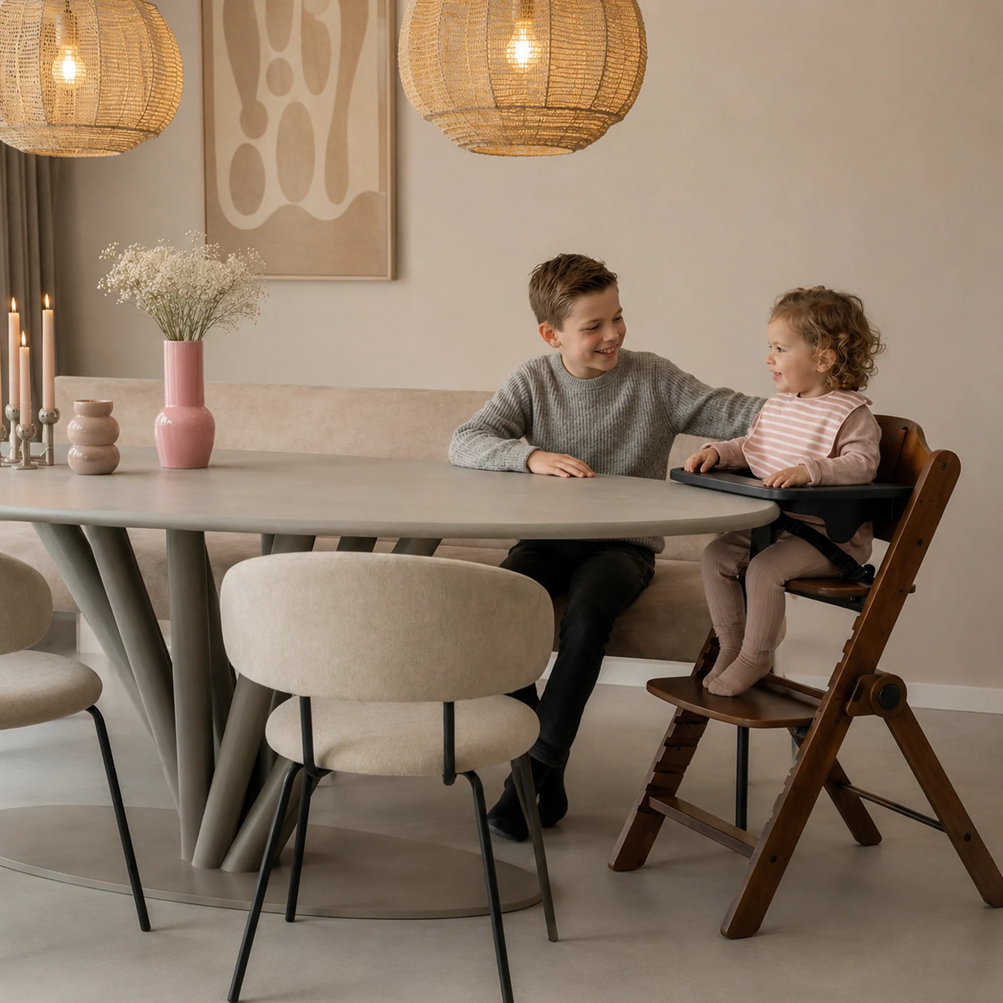Odin Luxe Wooden Adjustable High Chair with Bouncer - Includes Tray - Adjustable High Chair - Warm Brown Nougat - Image 4