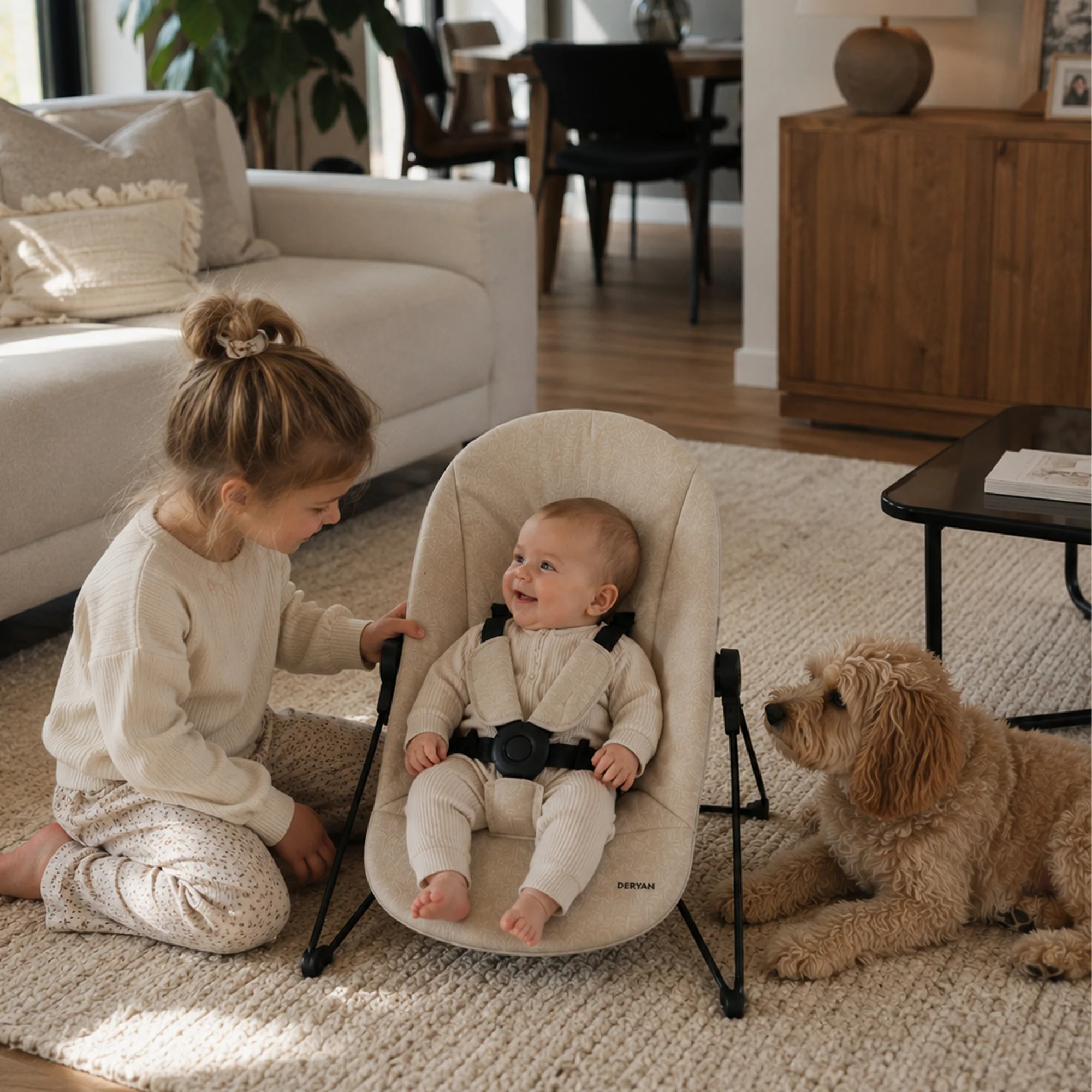 Odin Luxe Wooden Adjustable High Chair with Bouncer - Includes Tray - Adjustable High Chair - Warm Brown Nougat - Image 7