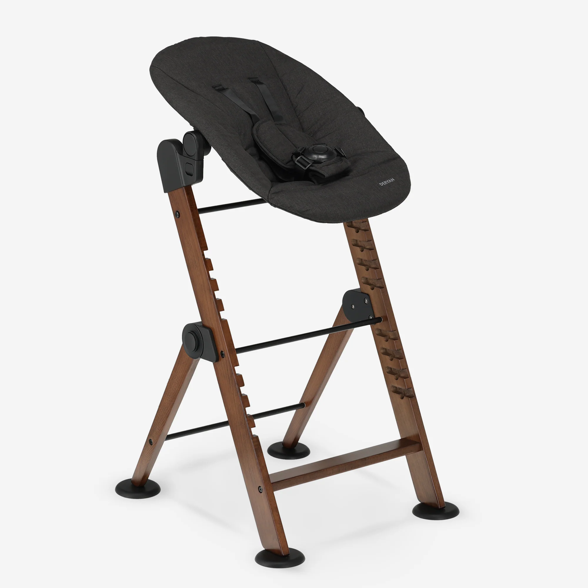 Odin Luxe Wooden Adjustable High Chair with Bouncer - Includes Tray - Adjustable High Chair - Warm Brown/Black - Image 3
