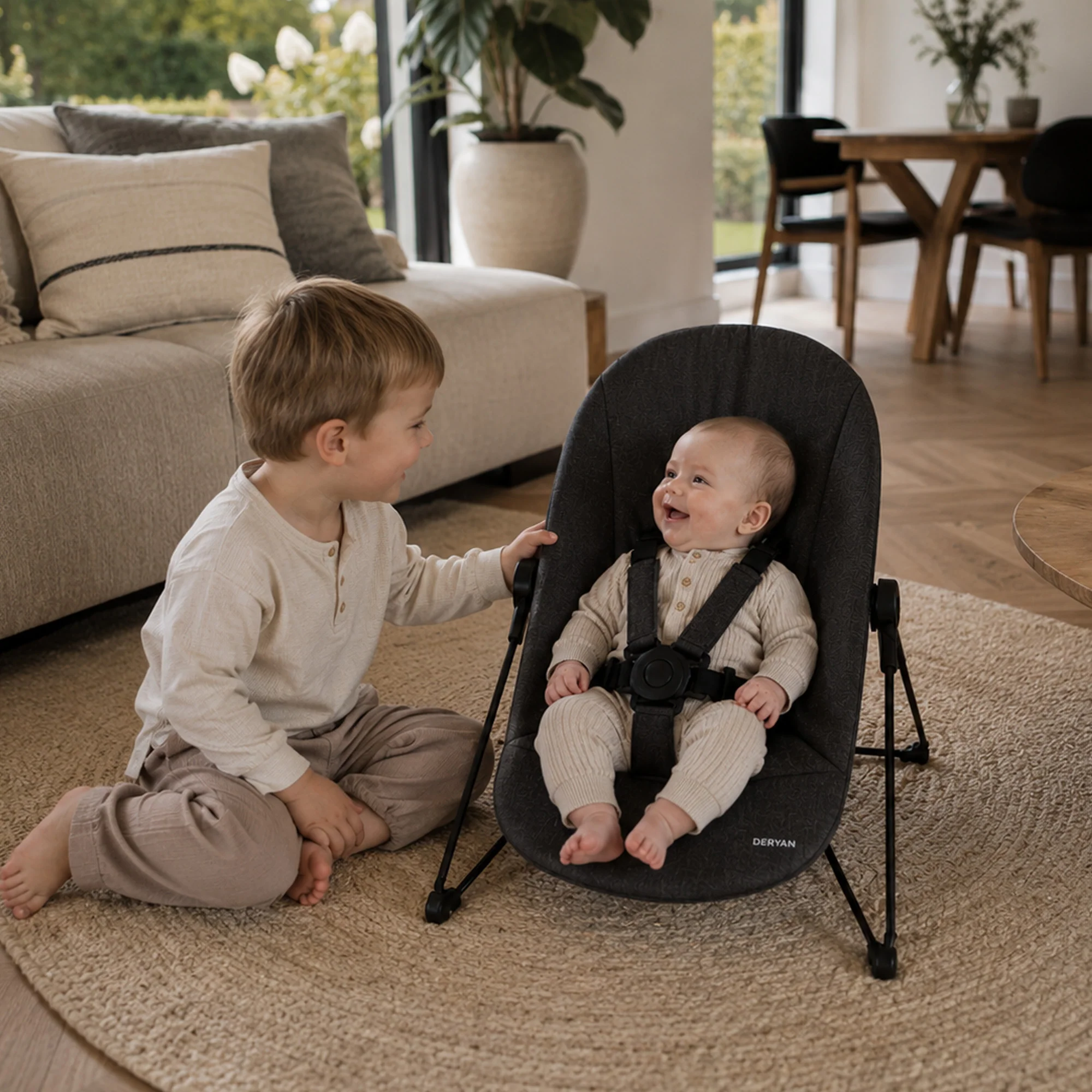 Odin Luxe Wooden Adjustable High Chair with Bouncer - Includes Tray - Adjustable High Chair - Warm Brown/Black - Image 4