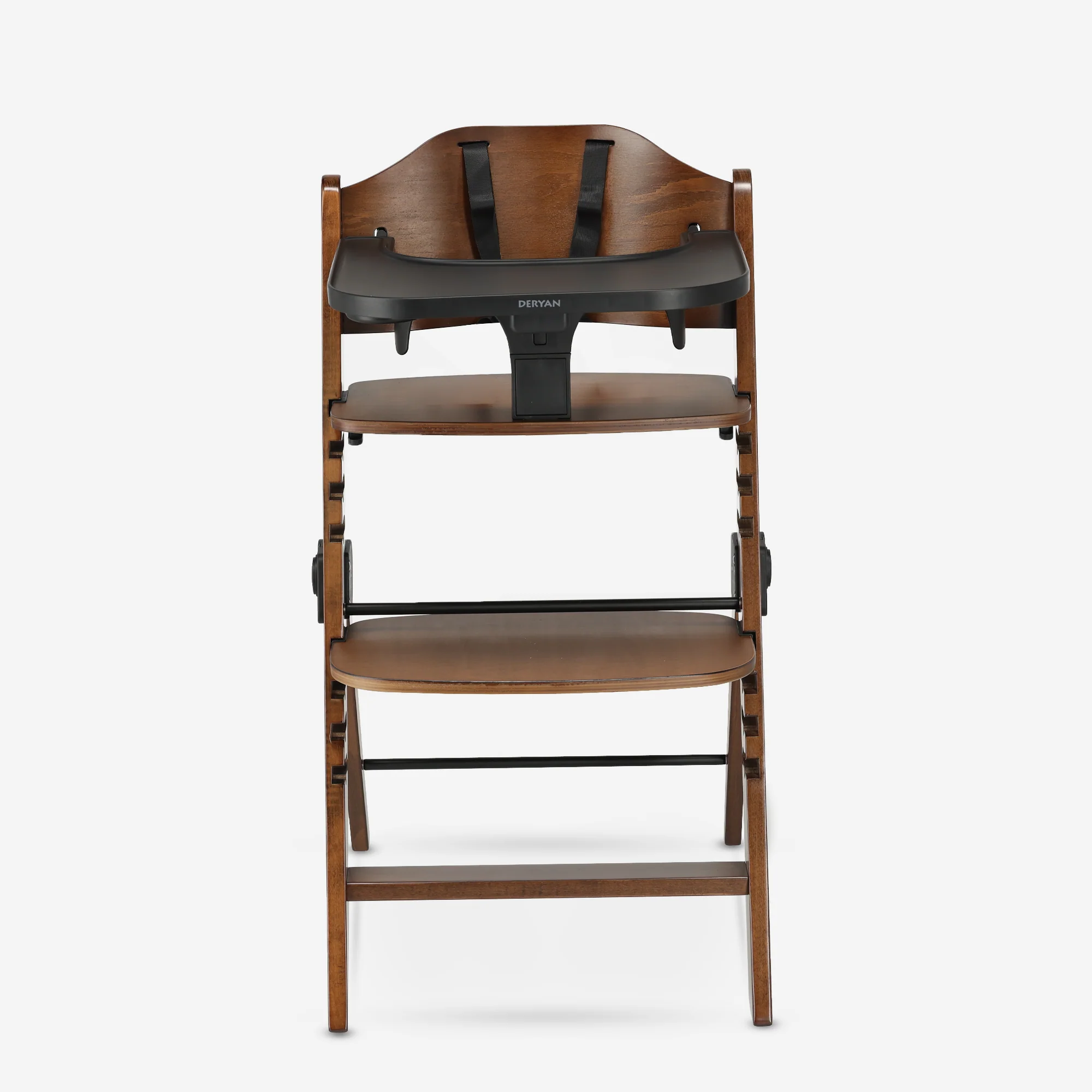 Odin Luxe Wooden Adjustable High Chair with Bouncer - Includes Tray - Adjustable High Chair - Warm Brown/Black - Image 6