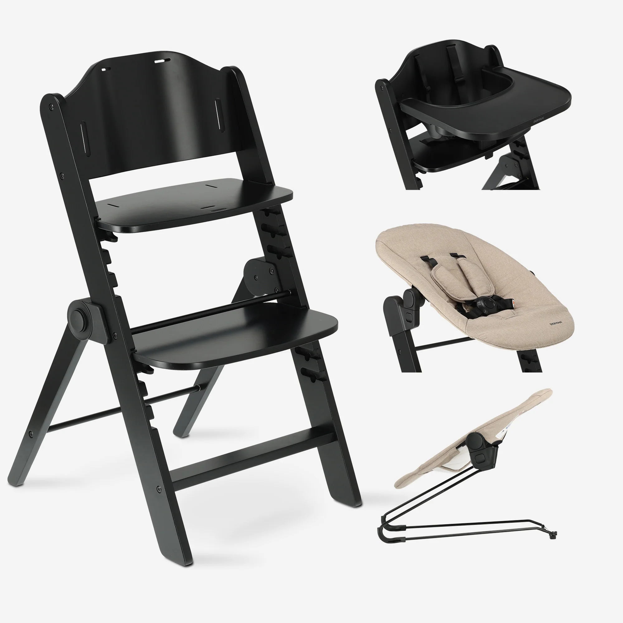 Odin Luxury Wooden Growing Chair High Chair with Bouncer - Includes Dining Tray - Adjustable High Chair - Nougat