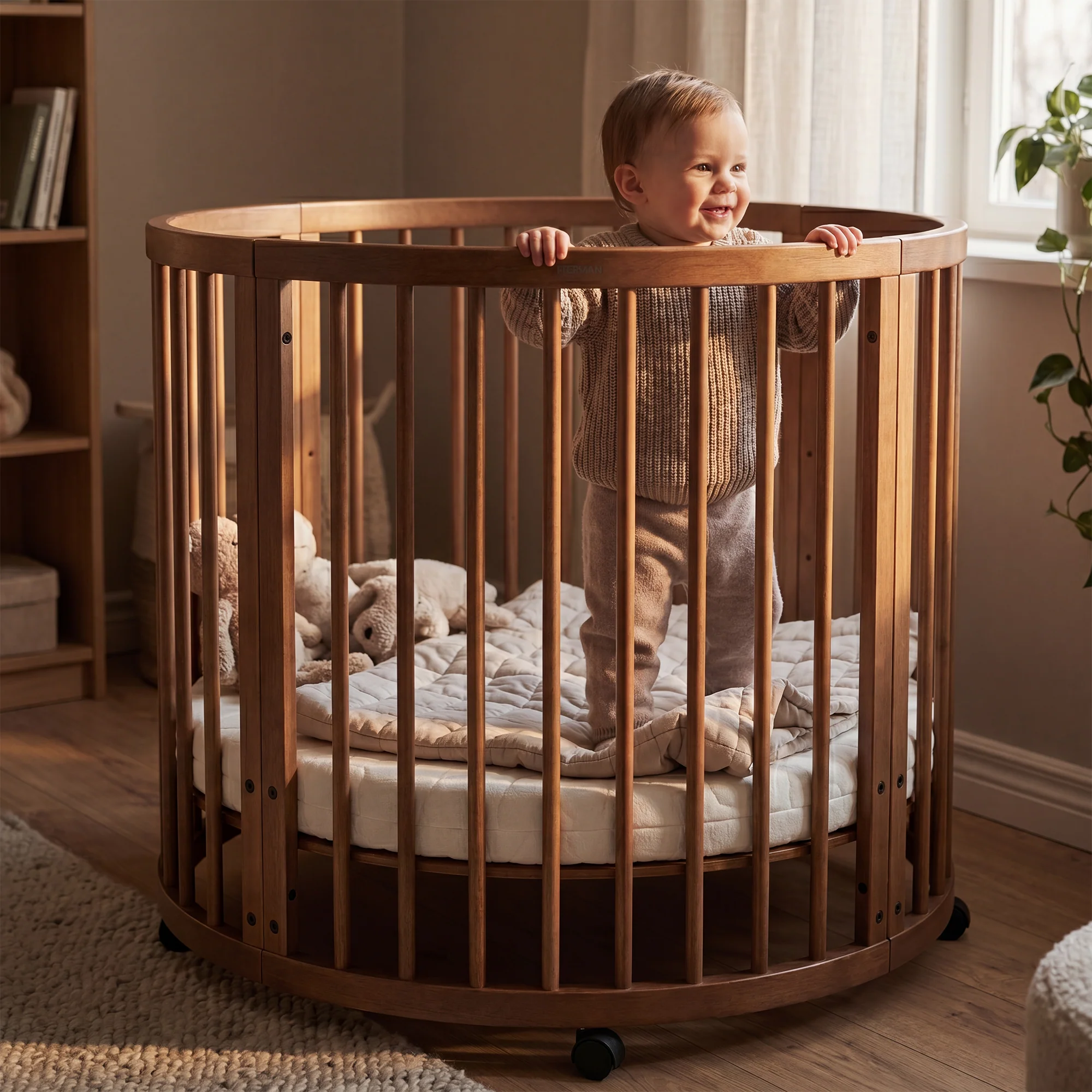 Willow Wooden Round Playpen with Mattress - Warm Brown - Image 5
